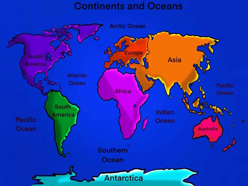 Map of Continents and Oceans - Once Upon a Homeschooler