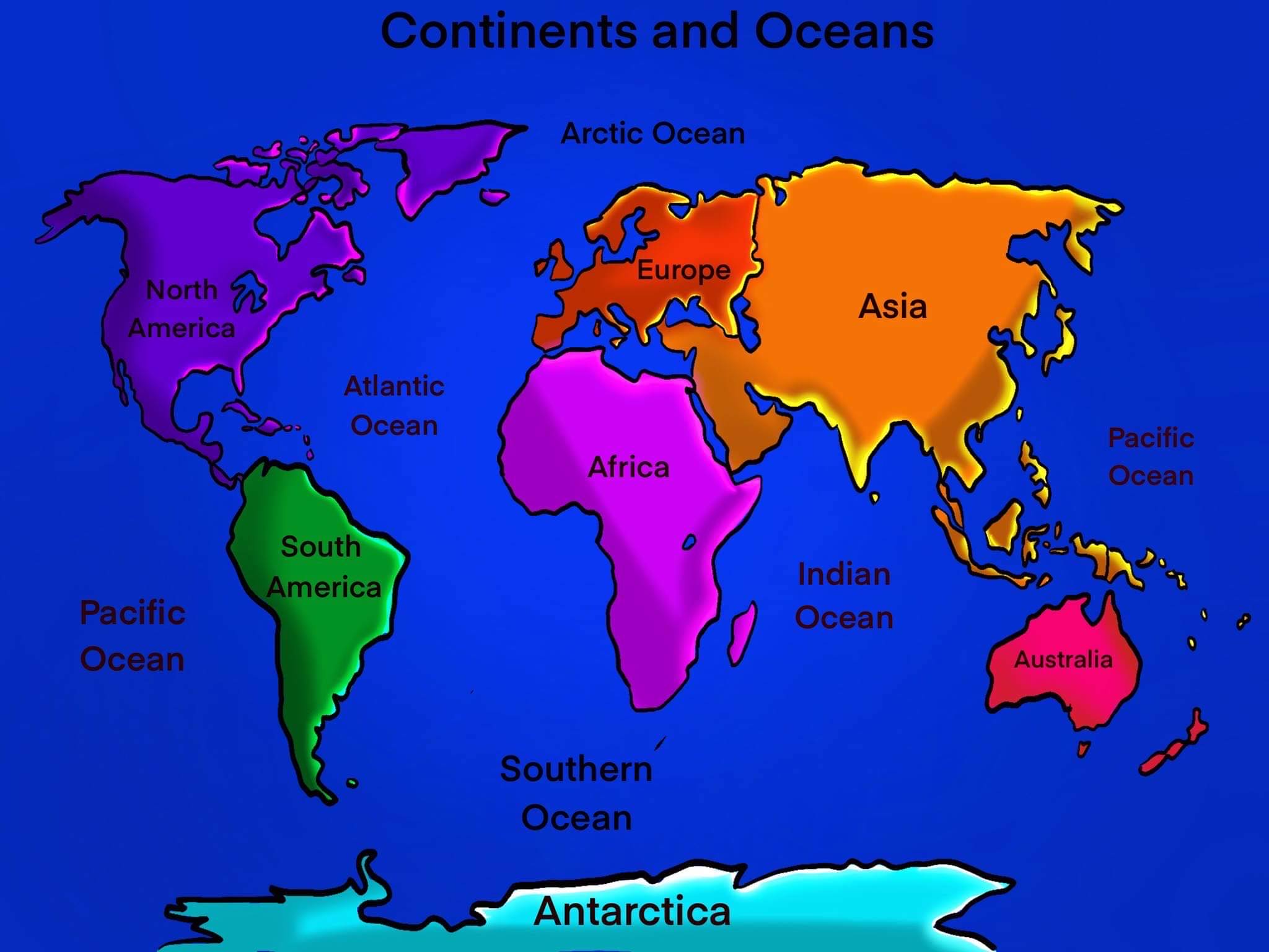 Map of Continents and Oceans - Once Upon a Homeschooler